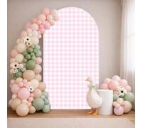 HISDH Silly Goose Arch Backdrop Cover Plaids Gingham Stretchy Spandex Arch Stand Cover for Girl Boy 1st Birthday Party Easter Baby Shower Decoration (6FT,Pink)