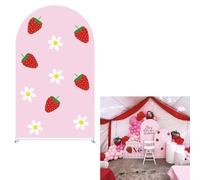 HISDH Strawberry Arch Backdrop Stand Covers Baby Shower Kids Girls Pink Birthday Party Decorations Arches Background Fabric Cover Fruits Festa Parties Banquets Decor Banners 3X6FT