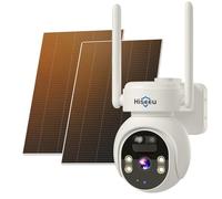 Hiseeu 【24/7 Recording+100% Wireless】 4MP Solar Security Camera Outdoor with Rechargeable Battery, 2.4Ghz WiFi 360° Security Camera with Color Night Vision, Auto Tracking Sound Light Alarm Way Audio