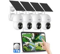 Hiseeu 4MP Solar Wireless Camera System with 10" Touch Screen Display, 1TB HDD, CCTV Camera System with 4MP Battery-Powered Outdoor Cameras, PIR Motion, Color Night Vision, 2-Way Talk, IP66 Waterproof