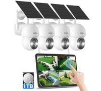 Hiseeu 4MP Solar Wireless CCTV Camera System with 10" Touch Screen Monitor, 1TB HDD, Battery Powered Outdoor Security Cameras, PIR Motion Detection, Colour Night Vision, 2-Way Audio, IP66 Waterproof