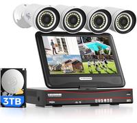 Hiseeu 5MP 8CH PoE CCTV Security Camera System,5MP NVR with 10'' LCD Monitor,4pcs HD IP Cameras Outdoor IP66 Color Night Vision Remote Access Two-way Audio,3TB HDD Preinstalled,(PK-10V-4HB905-UK)