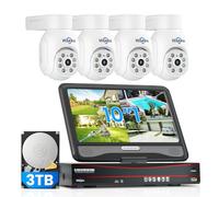 Hiseeu【5MP+PTZ】5MP 8CH NVR POE CCTV Security Camera System with 30M Color Night Vision, 10" Monitor with 3TB HDD, 4X5MP Outdoor POE IP Cameras, Motion Detection,APP Alarm,24/7 Recording,Remote Access