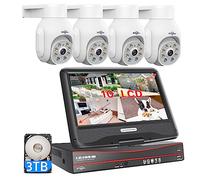 Hiseeu 【5MP+PTZ】 5MP PoE CCTV Security Camera System,10'' LCD Monitor with 8CH NVR,4X5MP PoE PTZ Camera with Color Night Vision IP66 Waterproof Remote Access Two-way Audio