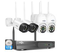 Hiseeu Wireless Security Camera System,5MP PTZ Camera + Bullet Camera CCTV Camera System With 2-Way Audio,IP66 Waterproof, Color Night Vision, Motion Detection,1TB HDD