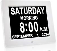 Hiseeyo 7 Inch Alarm Clock Digital with Automatic Brightness Adjustment, LCD Display Alarm Clock with Humidity and Temperature for Adults and Children and Alzheimer's Disease (KJ-9P64-1UHP, Large)