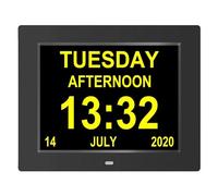 Hiseeyo 8 Inch Alarm Clock Digital with Automatic Brightness Adjustment, Quiet LCD Display Alarm Clock with Humidity and Temperature for Adults and Children and Alzheimer's Disease (Black, 8 inches)