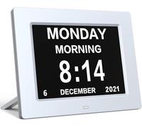 Hiseeyo 8 Inch Alarm Clock Digital with Automatic Brightness Adjustment, Quiet LCD Display Alarm Clock with Humidity and Temperature for Adults and Children and Alzheimer's Disease (White, 8 inches)