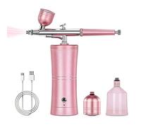 Hiseeyo Airbrush, Upgraded Airbrush Kit with Compressor&rRechargeable Portable Cordless Air Brush Nail Machine, Airbrush Gun Set for Nail Art, Cake Decor, Makeup, Barber, Model Painting (Pink)