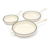 Hisencn Enameled Cast Iron Skillet Set - 3-Piece Fry Pans 20.3, 24.1, 27.9cm (8",9.5",11"), PFAS/PTFE/PFOA-Free, Oven & Induction Safe, Cream White Cookware for Gas, Electric, Ceramic Stovetops