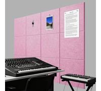 Hiseng 12PC Cork Boards for Walls Self Adhesive, Large Felt Cork Boards for Walls Absorbing Panels Sound Proofing Panels for Recording Studio, Game Room, Offices (19 Pink,30 * 30cm)