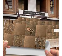 Hiseng 24/48pcs Kitchen Bathroom Marble Wall Tile Stickers, DIY Rectangle Mosaic Moroccan Style Decals Sticker for Kitchen Living Room Bathroom Home Decor Self-Adhesive (Brown copper,48pcs)