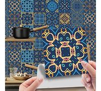 Hiseng 24pcs Wall Tile Stickers, Hiser Square Moroccan Victorian Retro Mosaic Style Waterproof Decals Sticker for Kitchen Living Room Bathroom Home Floor DIY Decor Self-Adhesive (Navy blue,15x15cm)