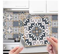 Hiseng 24pcs Wall Tile Stickers, Hiser Square Moroccan Victorian Retro Mosaic Style Waterproof Decals Sticker for Kitchen Living Room Bathroom Home Floor DIY Decor Self-Adhesive (grey,10x10cm)