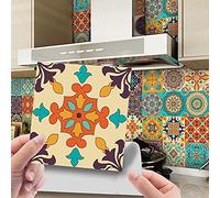 Hiseng 24pcs Wall Tile Stickers, Hiser Square Moroccan Victorian Retro Mosaic Style Waterproof Decals Sticker for Kitchen Living Room Bathroom Home Floor DIY Decor Self-Adhesive (Khaki green,15x15cm)