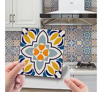 Hiseng 24pcs Wall Tile Stickers, Hiser Square Moroccan Victorian Retro Mosaic Style Waterproof Decals Sticker for Kitchen Living Room Bathroom Home Floor DIY Decor Self-Adhesive (Blue yellow,15x15cm)