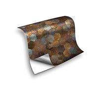 Hiseng 25pcs Kitchen Bathroom Wall Tile Stickers, DIY Square Decals Heavy Metal Style Sticker for Kitchen Living Room Bathroom Home Decor Self-Adhesive (Golden retro hexagons,15x15cm)