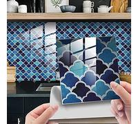Hiseng 25pcs Kitchen Bathroom Wall Tile Stickers, Hiser Square Marble Mosaic Scales Style Waterproof Decals Sticker for Kitchen Living Room Bathroom Home DIY Decor Self-Adhesive (Navy blue,15x15cm)