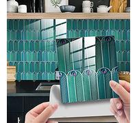 Hiseng 25pcs Wall Tile Stickers, Hiser Square Retro Peacock feather Mosaic Style Waterproof Decals Sticker for Kitchen Living Room Bathroom Home Floor DIY Decor Self-Adhesive (Teal,15x15cm)