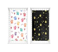 Hiseng 2pcs Microfiber Crib Sheets, Cot Bed Sheets with Dog Paw Printed Cot Fitted Sheets Bassinet Mattress, Soft and Comfortable Toddler Bed Sheets for Boys, Girls (Dog paw 9,75x30cm)