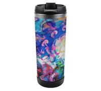 Hiseng 304 Stainless Steel Insulated Travel Mug 380ml, Insulated Mug Artistic Style, Leak-Proof & Slip-Resistant, Keep Hot 6-12H/Cold 24H for Commute, Office & Café (Dream World)
