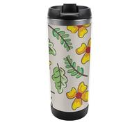 Hiseng 304 Stainless Steel Insulated Travel Mug 380ml, Insulated Mug Floral Print, Leak-Proof & Slip-Resistant, Keep Hot 6-12H/Cold 24H for Commute, Office & Café (Red Flowers)