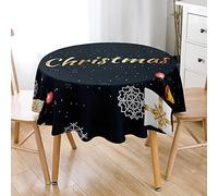 Hiseng 3D Christmas Round Tablecloths Luxury Christmas Printed Waterproof Polyester Kitchen Tablecloth for Circular Table, Family Gatherings & Christmas Dinner Decor (Black,150cm)