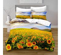 Hiseng 3D Sunflower Printed Duvet Cover Set, Microfiber Bedding Sets for Boy Girl Bedroom Single Double King Bed -Soft Breathable Quilt Case with Pillowcases (Sea Of Flowers,135x200cm)