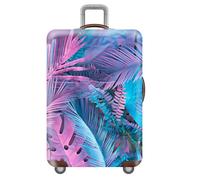 Hiseng 3D Tropical Leaves Travel Trolley Case Cover Elastic Protector Washable Suitcase Printed Cover Luggage Storage Covers for 18-32 Inch Luggage Cover (Purple Leaves,S (18-21inch))