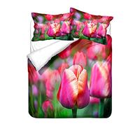 Hiseng 3D Tulip Duvet Cover Set 3 Pieces Printed Bedding Set Microfiber Quilt Case with 2 Pillowcases (Tulip bud,220x230cm)