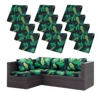 Hiseng 8/12 PCS Outdoor Patio Cushion Covers Replacement for Garden Furniture Patio Chair Pad Sofa Seat Cushion, 3D Palm Leaf Print Soft Stretch Washable Sofa Slicover (Tropical Leaf,12PCS)