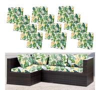 Hiseng 8 PCS /12PCS Outdoor Patio Cushion Covers Replacement for Rattan Sofa Garden Furniture Cushions, 3D Green Leaves Soft Stretch Washable Chair Pad Seat Cushion Covers (12PCS)