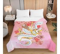 Hiseng Animal Print Quilted Bedspreads Single Double King Size, 2.5 Tog Soft Coverless Duvet, Lightweight Bed Throws, Reversible Summer Quilted for Sofa Bed (rose and snake,180 * 220cm)