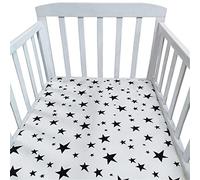 Hiseng Baby Crib Fitted Sheets, Microfiber Cot Mattress Bassinet Sheets Mattress Protector Nursery Bedding for Boys and Girls, Soft Breathable Durable - Cartoon Animal Star (Black,150x80cm)