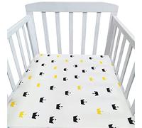 Hiseng Baby Crib Fitted Sheets, Microfiber Cot Mattress Bassinet Sheets Mattress Protector Nursery Bedding for Boys and Girls, Soft Breathable Durable - Cartoon Animal Star (Crown,105x60cm)