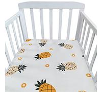 Hiseng Baby Crib Fitted Sheets, Microfiber Cot Mattress Bassinet Sheets Mattress Protector Nursery Bedding for Boys and Girls, Soft Breathable Durable - Cartoon Animal Star (Pineapple,110x65cm)