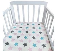 Hiseng Baby Crib Fitted Sheets, Microfiber Cot Mattress Bassinet Sheets Mattress Protector Nursery Bedding for Boys and Girls, Soft Breathable Durable - Cartoon Animal Star (Pink Stars,110x65cm)
