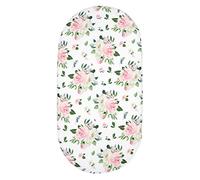 Hiseng Baby Crib Fitted Sheets, Microfiber Cot Mattress Bassinet Sheets Mattress Protector Nursery Bedding for Boys and Girls, Soft Breathable Durable - Nordic Plant Print (Pink Flower,82x41cm)