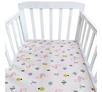 Hiseng Baby Crib Fitted Sheets, Microfiber Cot Mattress Bassinet Sheets Mattress Protector Nursery Bedding for Boys and Girls, Soft Breathable Durable - Cartoon Animal Star (Flamingo,115x65cm)