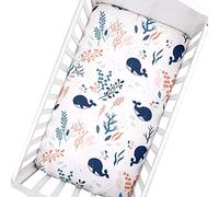 Hiseng Baby Crib Fitted Sheets, Microfiber Cot Mattress Bassinet Sheets Mattress Protector Nursery Bedding for Boys and Girls, Soft Breathable Durable - Cartoon Animal Leaves (Ocean,130x70cm)