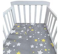 Hiseng Baby Crib Fitted Sheets, Microfiber Cot Mattress Bassinet Sheets Mattress Protector Nursery Bedding for Boys and Girls, Soft Breathable Durable - Cartoon Animal Star (Yellow Stars,125x65cm)