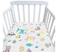 Hiseng Baby Crib Fitted Sheets, Microfiber Cot Mattress Bassinet Sheets Mattress Protector Nursery Bedding for Boys and Girls, Soft Breathable Durable - Cartoon Animal Star (Elk,105x60cm)