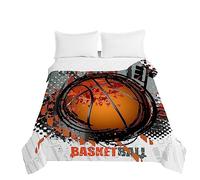 Hiseng Basketball Print Quilted Bedspreads Single Double King Size, 2025 2.5 Tog Soft Coverless Duvet, Lightweight Bed Throws, Reversible Summer Quilted for Sofa Bed (Basketball game,200 * 230cm)