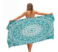 Hiseng Beach Towels Microfibre, Extra Large Swimming Towel for Adults, Quick Dry, Swim Bath for Travel Beach Pool Swimming Camping, 3D Mandala Print (Cyan,80x180cm)