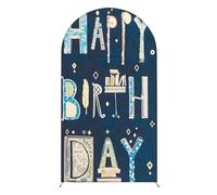 Hiseng Birthday Arch Cover Backdrop, 3D Printing Reversible Fitted Arch Cover for Top Backdrop Stand Covers for Party Baby Shower Birthday Decoration (Dark Blue,5ft(150x65cm))