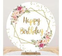 Hiseng Birthday Round Backdrop Cover, 1-Sided Backdrop Stand Cover Elastic Bands Polyester Fabric Photography Background Cover for Wedding Ceremony Banquet Decoration (Flowers,3ft)