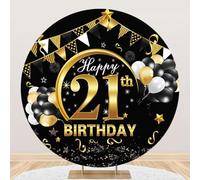 Hiseng Black Round Backdrop Cover, 1-Sided Backdrop Stand Cover Elastic Bands Polyester Fabric Photography Background Cover for Ceremony Birthday Banquet Decoration (A,5ft)