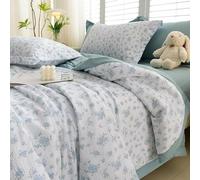 Hiseng Botanical Quilt Double Single, Lightweight Coverless Duvet Quilted Comforter for All Seasons, Reversible and Machine Washable (Blue Flower,150x200cm)