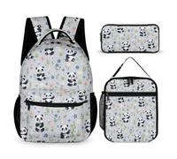 Hiseng Cartoon Panda School Backpack Set with Lunch Bag Pencil Case (Gray)