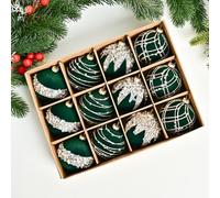 Hiseng Christmas Baubles Set, Decoration Ball Set Shatterproof Xmas Bauble Ornaments Hanging Decoration for Xmas Tree Festival Holiday Wedding Party, Indoor Outdoor (Dark Green,12 Pcs)